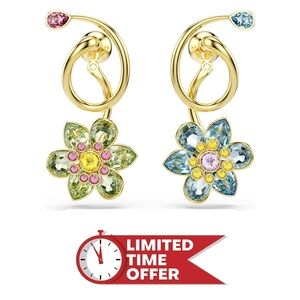 Swarovski Idyllia Mixed-Cut Flower Drop Earrings - Multicoloured, Gold-Tone